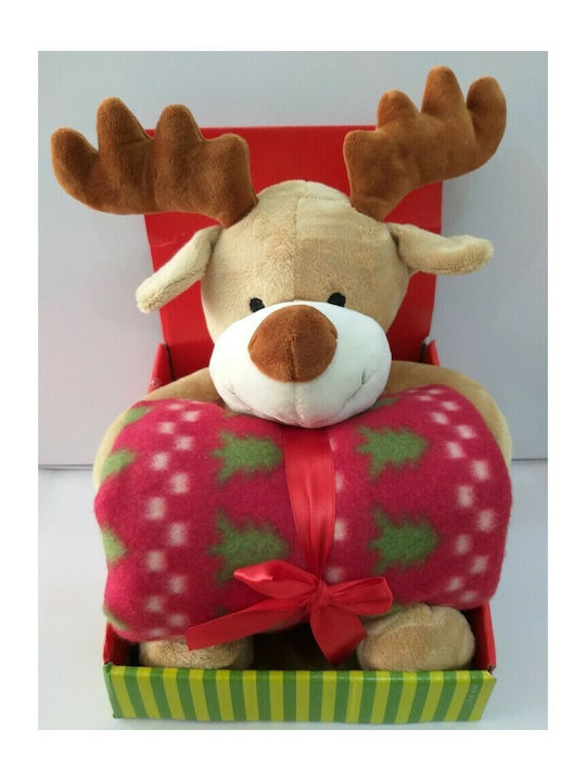 Natural Home Blanket Nursery Swaddling Blankets Christmas Set with Plush Doll Fleece Red with Animal 75x100cm