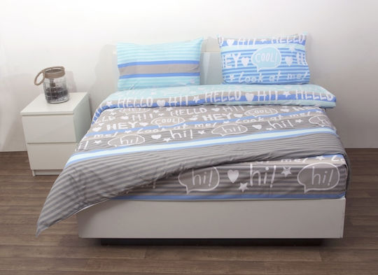 Viopros Σετ Σεντόνια Μονά Βαμβακερά Μόργκαν Blue 160x260cm 3τμχ