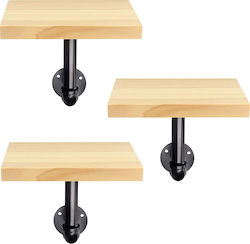 Industrial Pipe Wall Metal / Solid Wood Shelf Light Brown 3pcs 15x20x18cm