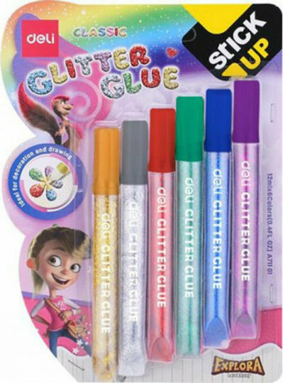 Deli Multicolour Glitter Glue 12ml Set 6pcs
