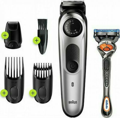 Braun Beard Trimmer 5 Σετ Επαναφορτιζόμενης Κουρευτικής Μηχανής Ασημί BT5265