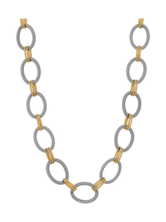 Visetti Chain Neck made of Steel Gold-plated Wide Thickness 22mm and Length 40cm