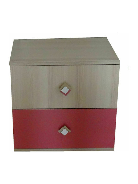11105 Κομοδίνο Ξύλινο Jeison-Σκούρο Ροζ 55x44x51cm