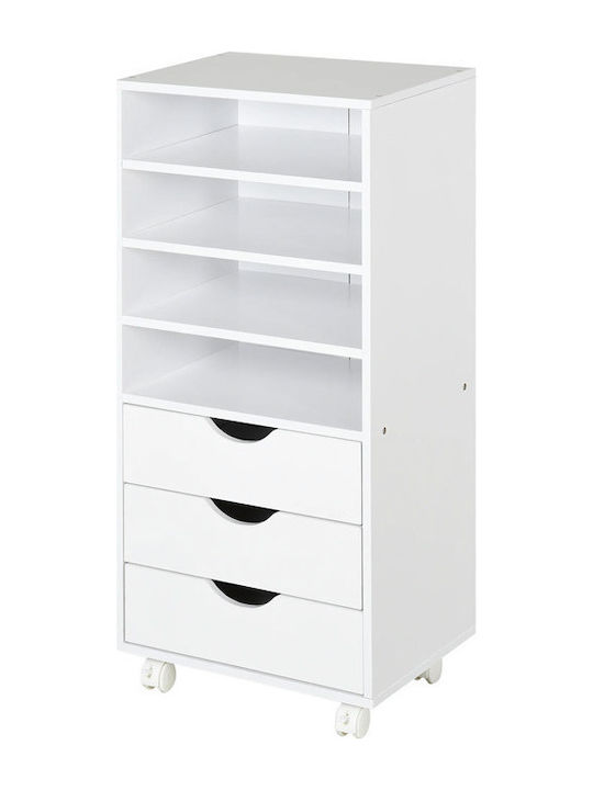 Office Storage Chipboard Drawer with Wheels & 3 Drawers White L40xW30xH83cm