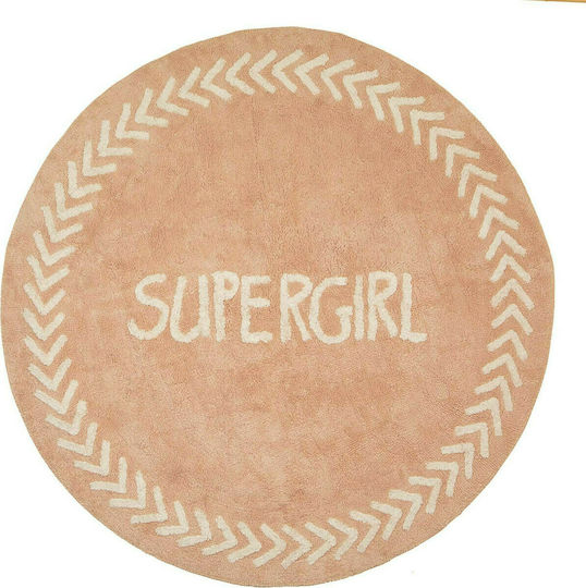 Baby Adventure Supergirl Χειροποίητο Παιδικό Χαλί Βαμβακερό Ροζ Στρογγυλό με Διάμετρο 150cm