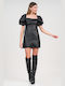 Anel Mini Evening Dress Shirt Dress Leather Black