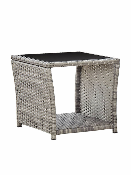 Sitting Room Outdoor Table with Glass Surface and Rattan Frame Gray 45x45x40cm