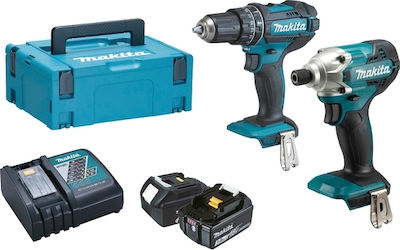 Makita Set Mașină de găurit cu impact & Șurubelniță cu impact 18V cu 2 baterii 3Ah și husă