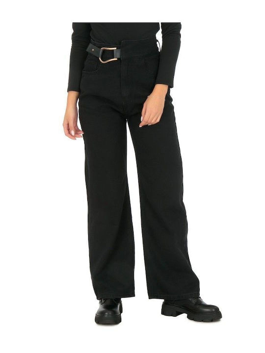 Black Denim Pants with Embedded Zipper Black