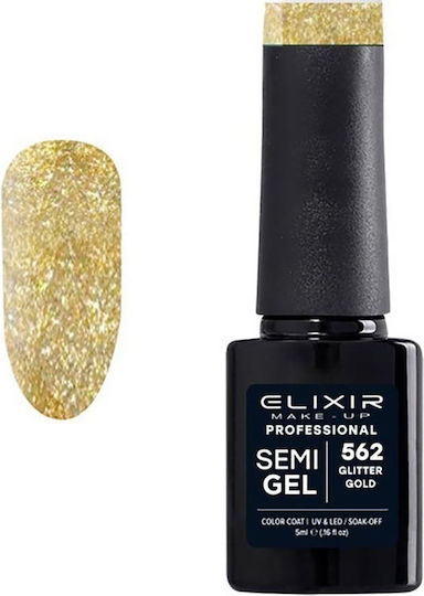 Elixir Semi Gel Semipermanent Lac de Unghii 562 Glitter Gold cu Glitter 5ml 1buc