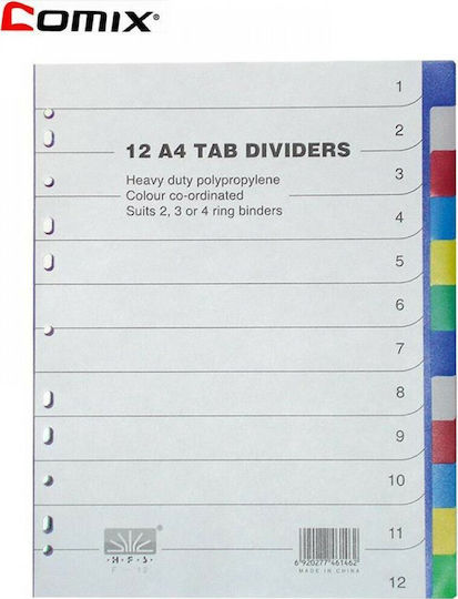 Comix Plastic Dividers for Documents A4 with Holes 12pcs