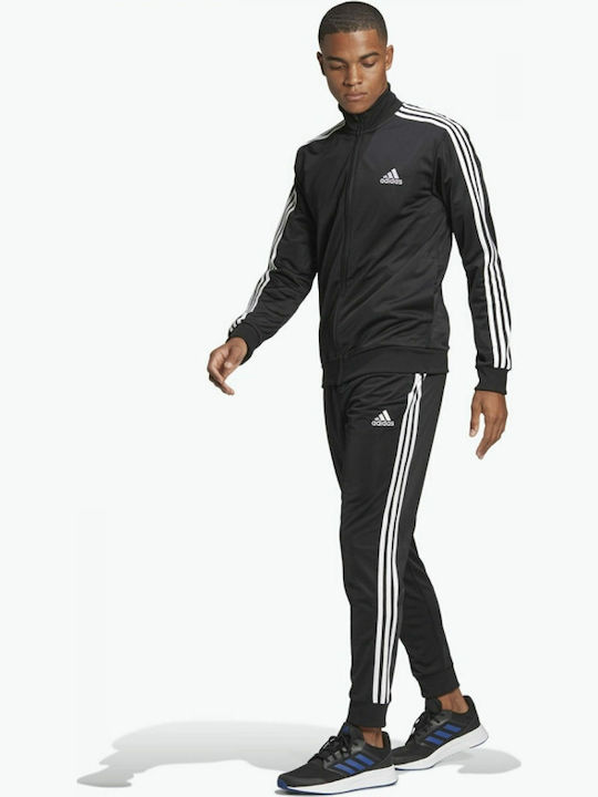Primegreen Essentials 3-Stripes Σετ Φόρμας Γυαλιστερό με Λάστιχο Μαύρο