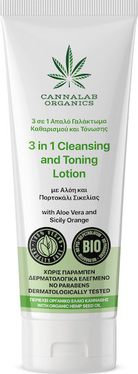 Cannalab Organics 3σε1 Αλόη και Πορτοκάλι Σικελίας Γαλάκτωμα Καθαρισμού Προσώπου για Ακνεϊκές Επιδερμίδες 125ml