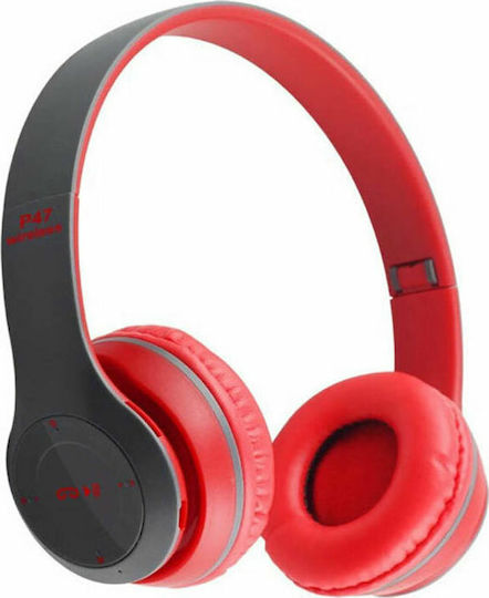 P47 Wireless BT On Ear Headphones with Radio with 10 hours of Operation Red