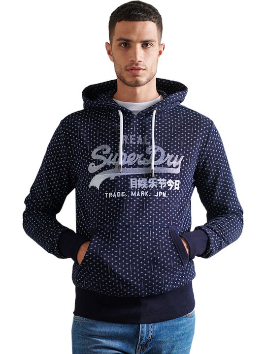 Superdry Hanorac pentru bărbați cu glugă și buzunare Indigo