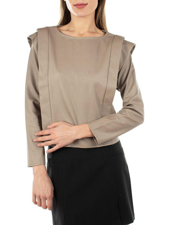 Mind Matter Women's Blouse Long Sleeve Beige