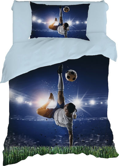 Viopros Sheet Set Single with Elastic Band Cotton World Cup Blue 100x200cm 3pcs