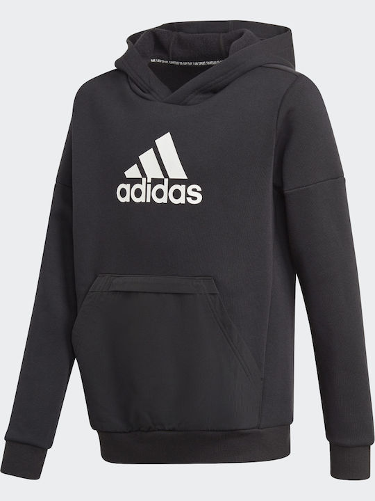 Fleece Παιδικό Φούτερ με Κουκούλα και Τσέπες Μαύρο Badge of Sport