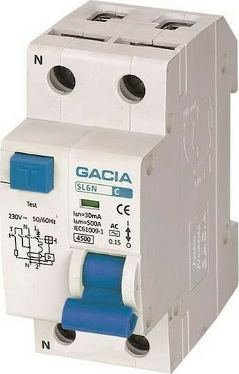 Gacia Phase 2-Pole Earth Leakage Relay 32A 230V 4.5KA 30mA 1P+N Type AC