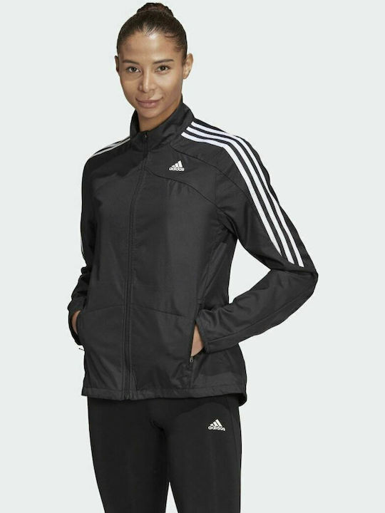Adidas Marathon 3-Stripes Γυναικείο Μπουφάν Running Μαύρο