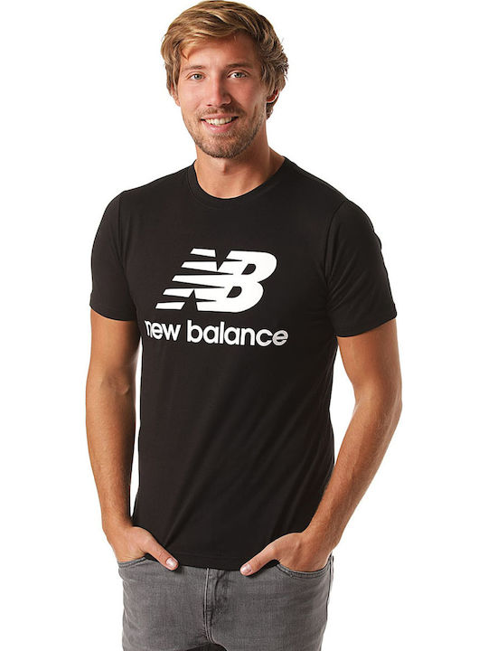 New Balance Essentials Stacked Logo Ανδρικό T-shirt Μαύρο με Λογότυπο