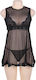 CyprusLoveShop Flared Mesh Babydoll Set Комплект Секси бебешка нощница Black
