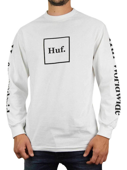 HUF Essentials Domestic Bluza Bărbătească cu Mânecă Lungă Albă