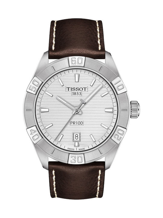 Tissot Ανδρικό Ρολόι 42mm Μπαταρίας με Καφέ Δερμάτινο Λουράκι