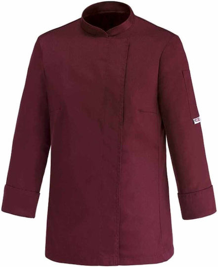 Egochef Mantel Koch 100% Mikrofaser Damen Burgundisch mit Langärmelig