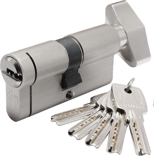 Domus Lock Cylinder Security Econ 75mm (30-45) with Knob and 5 Keys Silver