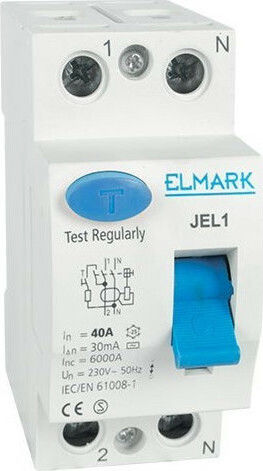 Elmark Ρελέ Ράγας Διαρροής 40A Διπολικό με Τάση 230V 40A/30mA 6kA