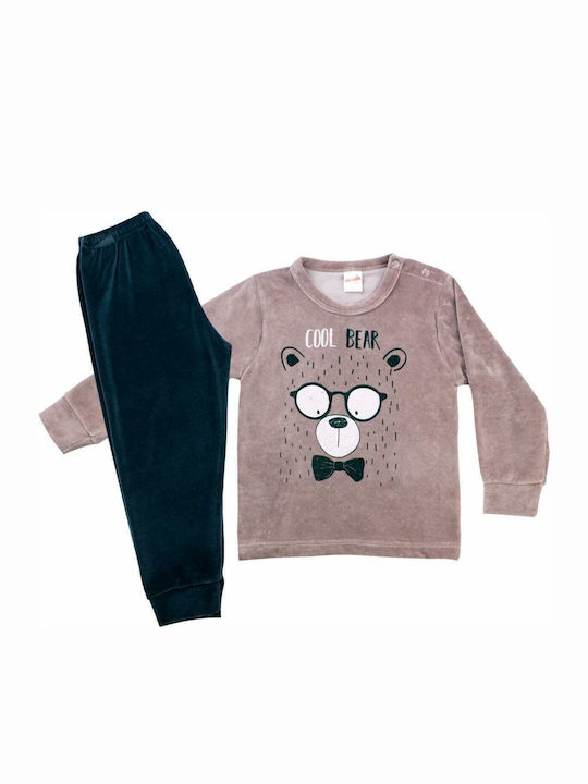 Minerva Set Top & Bottom Kids Winter Velvet Pyjamas Gray