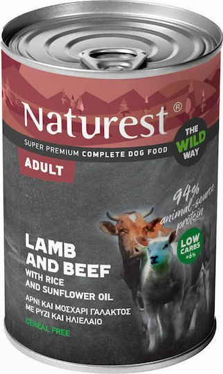 Naturest Beef Nassfutter Hunde in Dose Diät mit Lamm, Kalb und Reis ohne Getreide 400gr