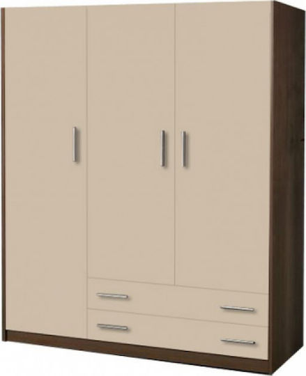 3 Тройна Врата Детски Гардероб с 2 Чекмеджета Екрю-Кафяв 110x50x180см