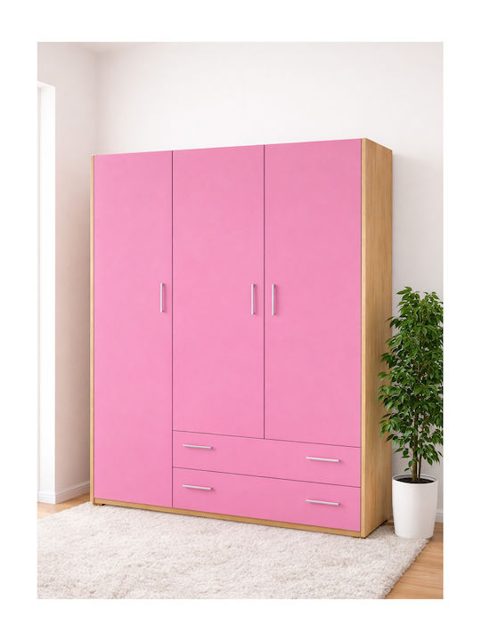 3 Three Door Wardrobe with 2 Drawers Oak Pink 1...
