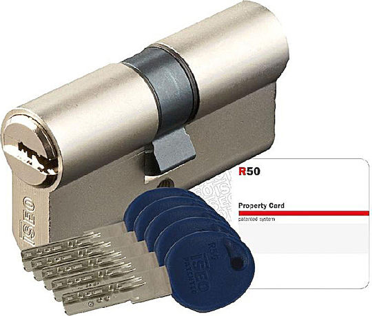 ISEO Κύλινδρος Κλειδαριάς Ασφαλείας R50 80mm (30-50) με 5 Κλειδιά Ασημί
