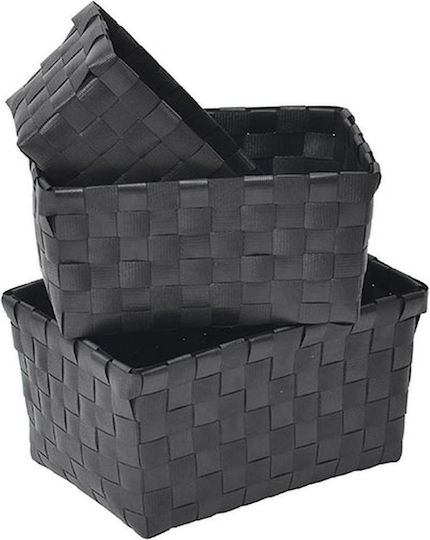 Coș de Depozitare Plastic Negru 3buc