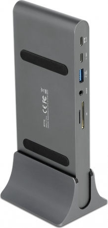 DeLock USB-C Docking Station with HDMI/DisplayPort 4K PD Ethernet and Support for 3 Monitors Gray (87772)