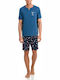 Vamp Men's Summer Cotton Pajamas Set Blue