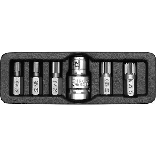 Yato Spline Multi-Spline Bits Walnut with Spline Head and Socket 1/2'' M10 / M12 / M5 / M6 / M8x30mm 6pcs