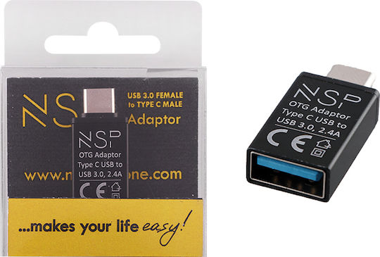NSP Конвертор USB-C мъжки към USB-A женски Черен 1бр