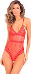 Rene Rofe X Marks The Spot Lace Teddy Sexy Bodysuit Roșu