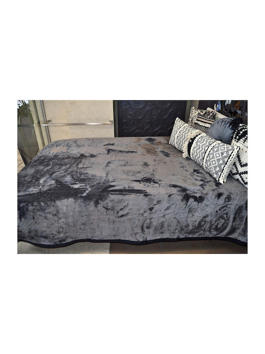 Liolios Home AC-106 Velvet Blanket Double 220x240cm Black-Taupe