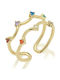 Jcou Ring with Zircon made of Silver Gold Plated