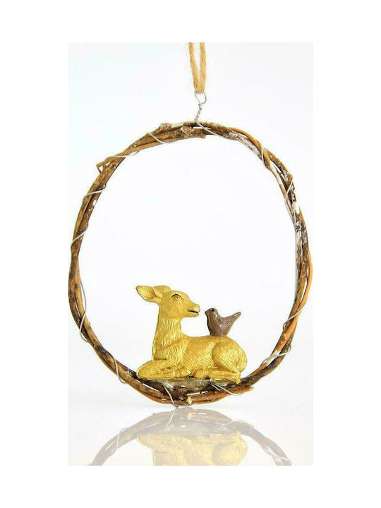 Wooden Reindeer Christmas Tree Ornament Gold 9x9cm
