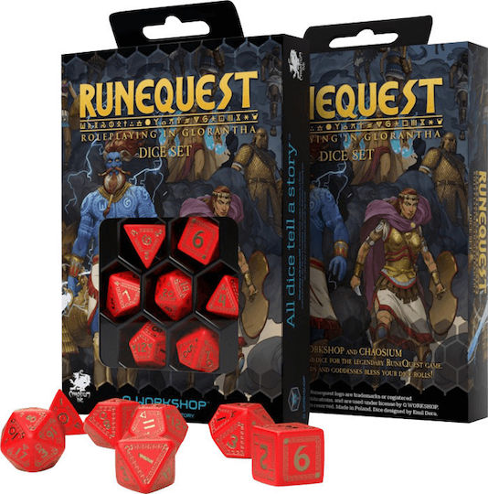Q Workshop Runequest Dice Set Zaruri Roșu și Aur 7 bucăți QWSSRQU53