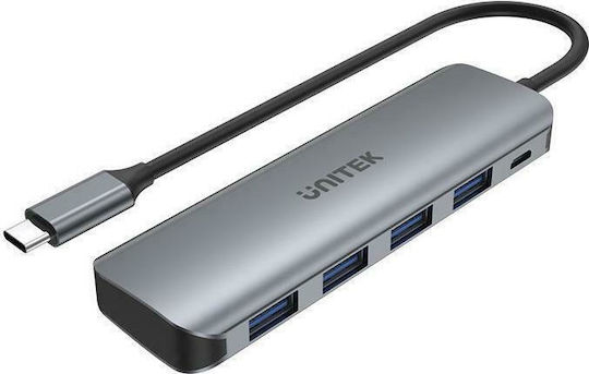 Unitek uHUB P5+ Hub USB 3.2 Cu 5 Porturi Și Conectare USB-C Gri