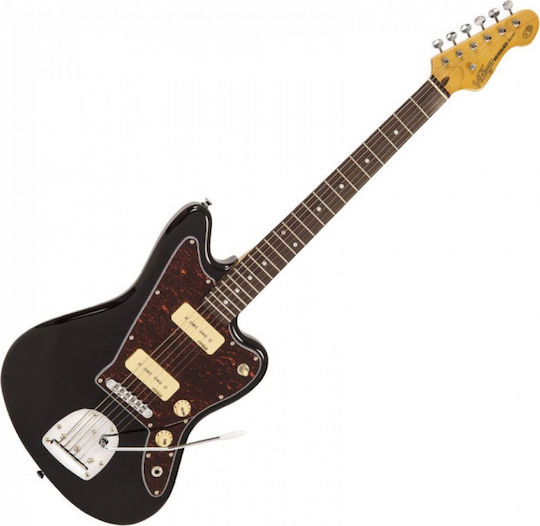 Vintage V65 ReIssued Vibrato Electric Guitar Offset with 2xP90 Pickup Configuration Gloss Black