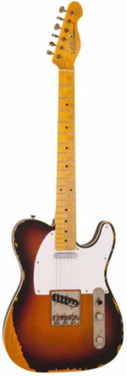Vintage V59 Icon Electric Guitar Telecaster with SS Pickup Configuration Distressed Sunburst