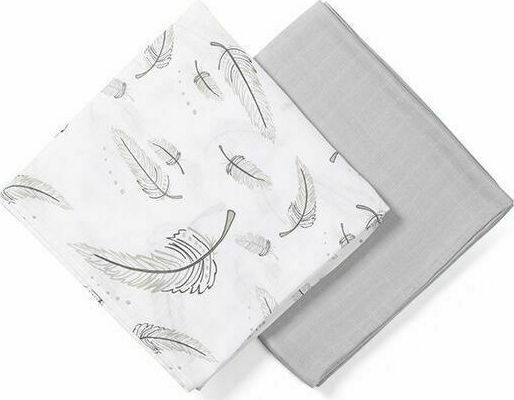 Babyono Feathers Muslin Swaddle Wraps Gray 120x120cm. 2pcs